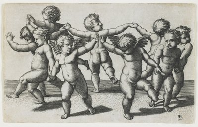 Dos cupidos guiando a niños en una danza, c. 1517-1520 de Marcantonio Raimondi